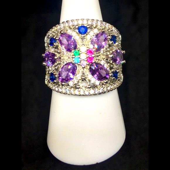 Art Deco Vintage Style Sterling Silver Tanzanite & Sapphire  Ring - Picture 9 of 10